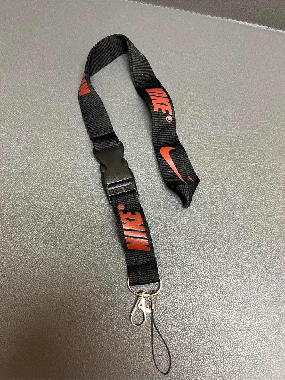 Nike Black Lanyard with Deep Red Logo and swivel Metal Clip